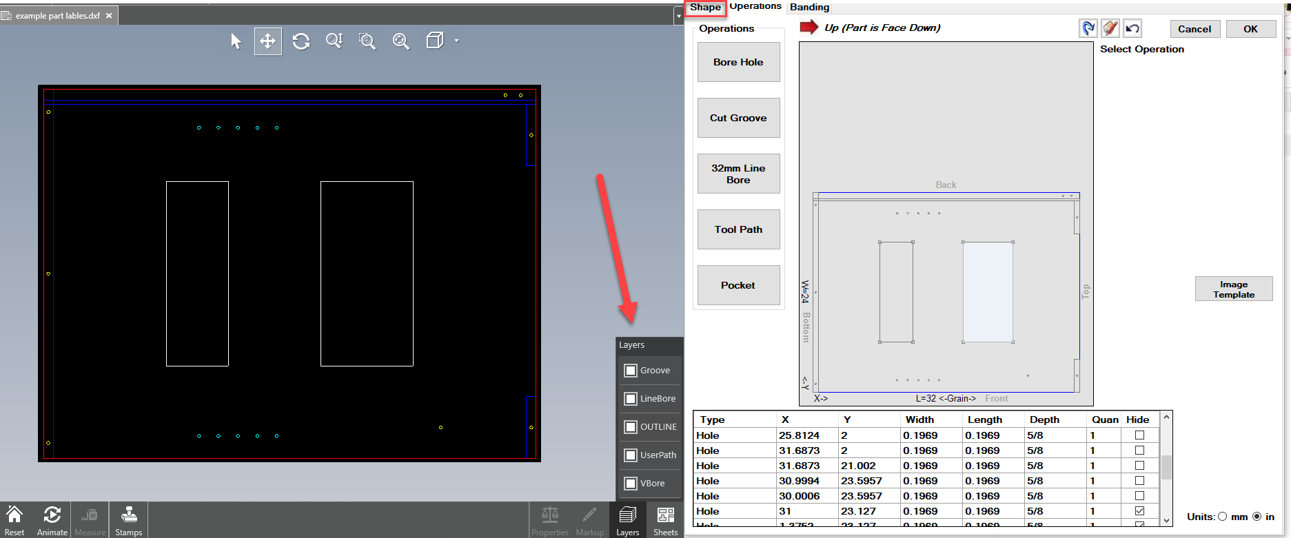 Example of Mozaik layers in Mozaik and in CAD